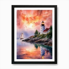 Lighthouse At Sunset 3 Art Print Framed Wall Art Poster Canvas Print Picture