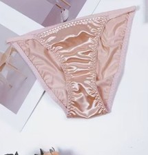 1x Womens pink silky feel satin tanga panties knickers  sissy size 12/14 (L)
