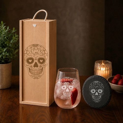 Sugar skull engraved stemless - sugar,