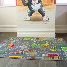 Kids Children Grey Road Car Play Mat Rug Educational Nursery Bedroom Rug Fun Mat