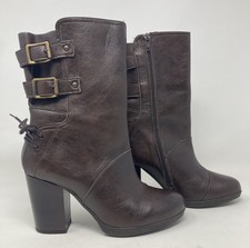 Wills London size 4 (37) dark brown faux vegan leather zip up high heel boots