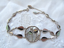 Rennie Mackintosh Inspired Art Nouveau Sterling Silver Enamelled MOP Bracelet