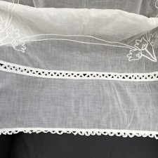 Antique White Muslin Lawn Cotton Tambour Embroidered Curtain Panel 118” Long