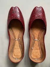 Women's Indoor Slippers All Leather Khussa Shoes Oxblood Tan UK 6 New!