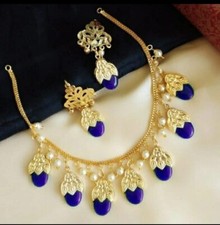 Indian/Pakistani  jadau Jewellery blue necklace set 