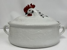 APILCO WHITE LIDDED CERAMIC OVAL CASSEROLE DISH ROOSTER DESIGN MADE IN FRANCE