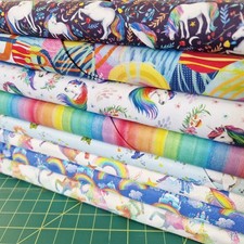 Cotton Fabric Fantasy Unicorn Rainbow Castle Stars Sewing Craft Bunting Material