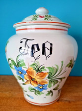 Vintage Italian Large Hand Painted Floral Tea Ceramic Lidded Storage Jar