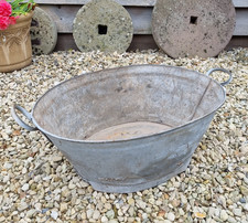 Vintage Galvanised Tin Zinc Bath Rustic Garden Planter Handles Plant Tub Display