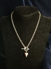 Sterling Silver T-bar Necklace With A Handmade Glass Heart Pendant 925