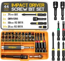 Hi-Spec 44 Piece Impact Drill Screw Driver Nut Bit Magnetic Set 1/4” Hex Shank