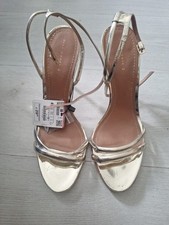 Fab Zara Bnwt Gold strappy sandals, shoes, high heels party wedding 37 size 4