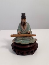 c1912-1919 Chinese Shiwan Seated Sage Mud Men Figurine Underglazed Statue