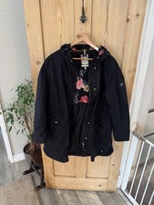 Ladies Women's Joules black long rain jacket  size 16  hood full zip waterproof