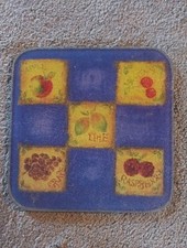 Blue Green Check Fruit Small Glass Worktop Protector