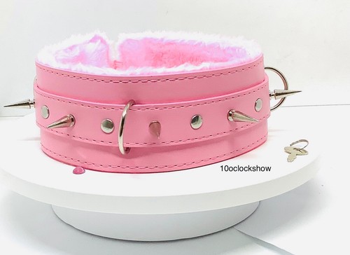 Bdsm locking pink spike - , collar