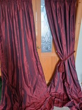 Wine Interlined Curtains & Ties. Ea. 89 Inch Drop x 52"Wide. Bespoke. 2 Pr Avail
