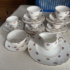 19Pc Crown Regent English rose 1077 Bone China Tea set 5 person Setting