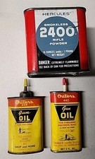 Vintage 2 Outers 445 Gun Oil Tin Oil Cans  + Hercules Rifle Powder Tin Empty