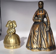 Two Rare Brass Ladybells - 12 cms and 7 cms tall with their clappers