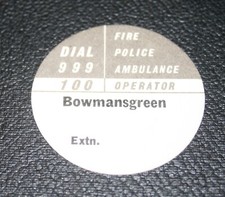 Vintage Black & White Rotary Telephone Dial Number Card Inset - Bowmansgreen Ext