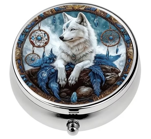 Pill box pot - metal, wolf