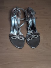 Casandra Silver Open Toe Diamante Heeled Sandals Womens Size UK 5 REF S 148