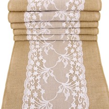 TtS 10x Burlap Hessian Lace Table Runners Jute Runner Vintage Wedding Party