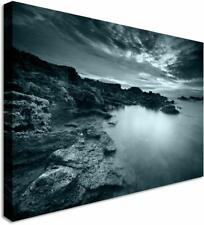 Duck Egg Blue Abstract Seascape Jagged Rocks Canvas Wall Art Picture Print