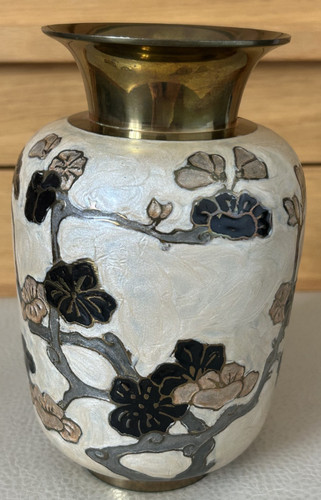 Vintage brass floral enamel - floral,