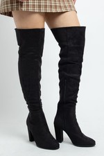 Daisy Street Black Heeled Over the Knee Boots in Faux Suede