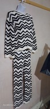 Ladies Black & White zigzag Cotton Jumper & Trouser set. Size XS (6-8)