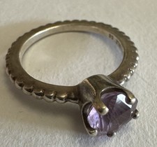 STUNNING PANDORA Solid Sterling Silver 925 Amethyst Gemstone GEM Ring Size 58 Q