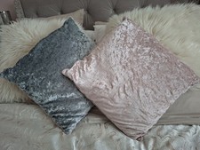Next 2 Dusky Pink Reversible Silver Grey Crushed Velvet Cushions 50x50cm(& Pads)