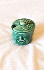 UNIQUE Pottery 1960's Mint Sauce Face With Mint Leaf Ears Pot Sauce Jar ~ VGC