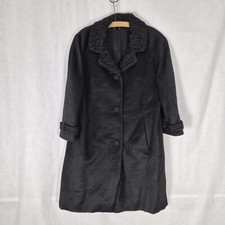 Ladies Vintage Coat Size 12 14 ASTRAKHAN Fur Camel Hair Black 60s 70s Quality