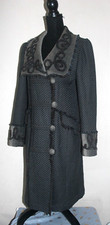 Per Una M&S Wool Flapper Coat Military Victoriana Blue Mix Velvet Applique UK 10