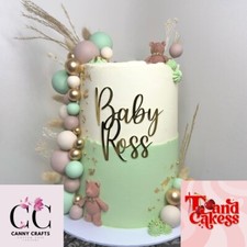 Cake Name Charm, Baby Shower Cake Charm, Mirror Gold Personalised Name Charm