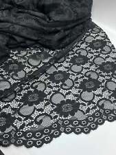 Black Scalloped Edge Floral Lace Fabric Stretch