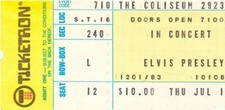 ELVIS PRESLEY Concert Ticket