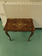 Florentine Vintage Wooden  Side Table , Carved Top, Lacquered Gilded Lightweight