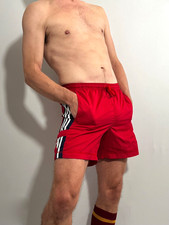 Adidas Vintage Swim Shorts SMALL W28-30" Drawstring Mesh Inner Brief Pockets