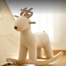 Nordic Deer Rocking Horse Wooden Chair Canvas Toy
