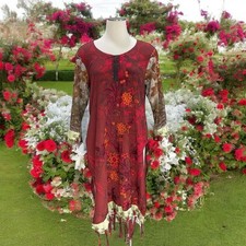 Dark Red Embroidered Floral