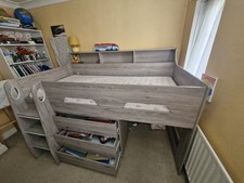 Kids Mid Sleeper Bed, 3 Storage Drawers, and Bookcase