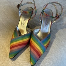 Vintage Red Or Dead Rainbow Satin Heels Size 38, UK 5
