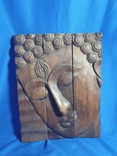 Hand Carved Three Piece Buddha Face Wall Plaque