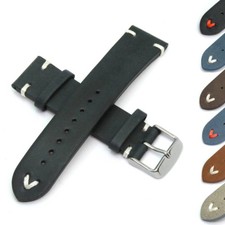 Genuine Calf Leather Watch Strap Vintage Style (V-Stitch) Stainless Steel Buckle