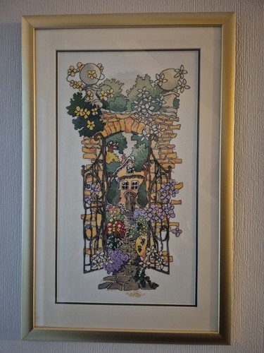 Framed cross stitch cottage - framed,