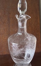 Antique Pretty 3 Lipped Etched Glass Decanter  Edwardian (?) 10”inches high
